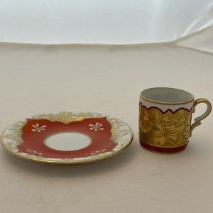 Vintage Mismatched Red Gold Small Teacup And Saucer Bavaria Rosenthal Germany